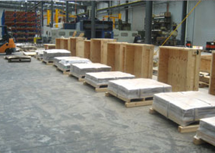 Packed crates waiting for inspection